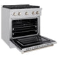 ZLINE 30 in. 4.2 cu. ft. Paramount Dual Fuel Range with Gas Cooktop and Electric Convection Oven in Stainless Steel with 4 Brass Burners (SDR-BR-30) side, open.