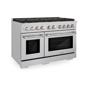 ZLINE 48 in. 6.7 cu. ft. Paramount Double Oven Dual Fuel Range in Stainless Steel with 8 Brass Burners (SDR-BR-48) main image.