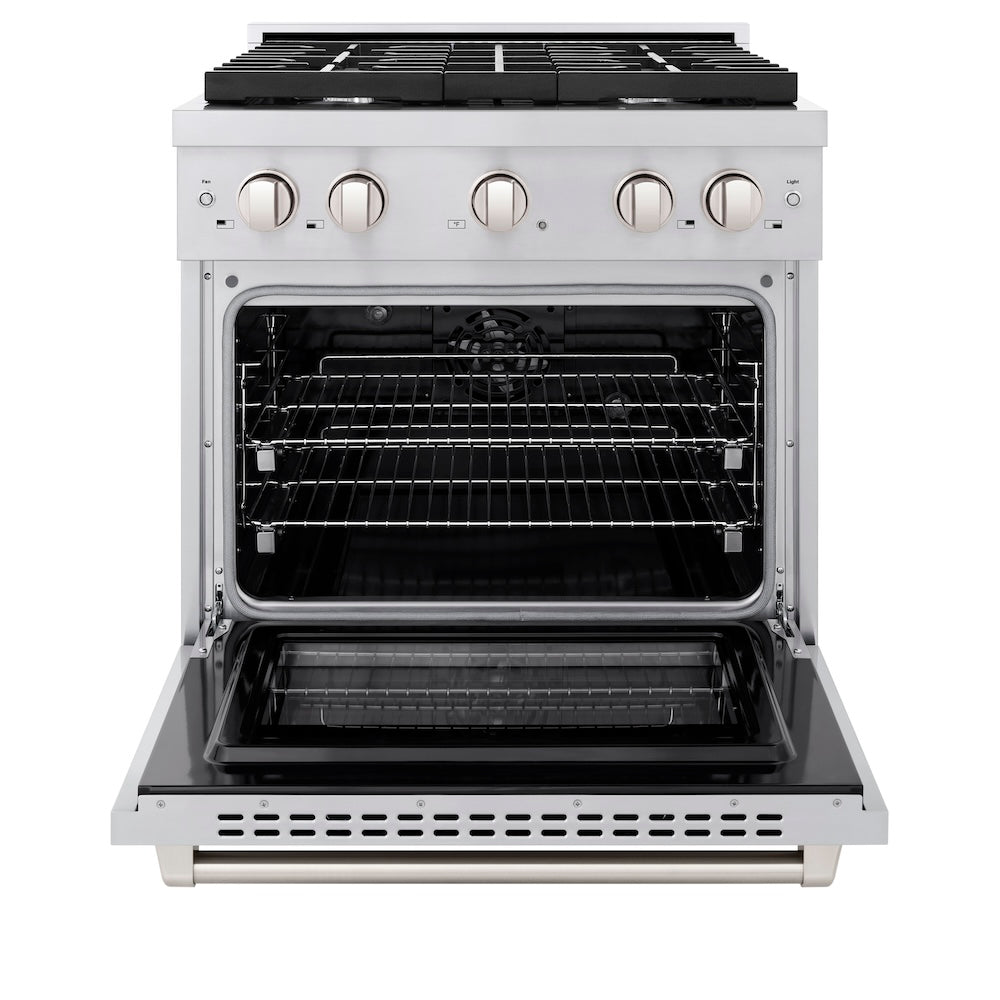 ZLINE 30 in. 4.2 cu. ft. Paramount Dual Fuel Range with 4 Burner Gas Cooktop and Electric Convection Oven in Stainless Steel (SDR30)