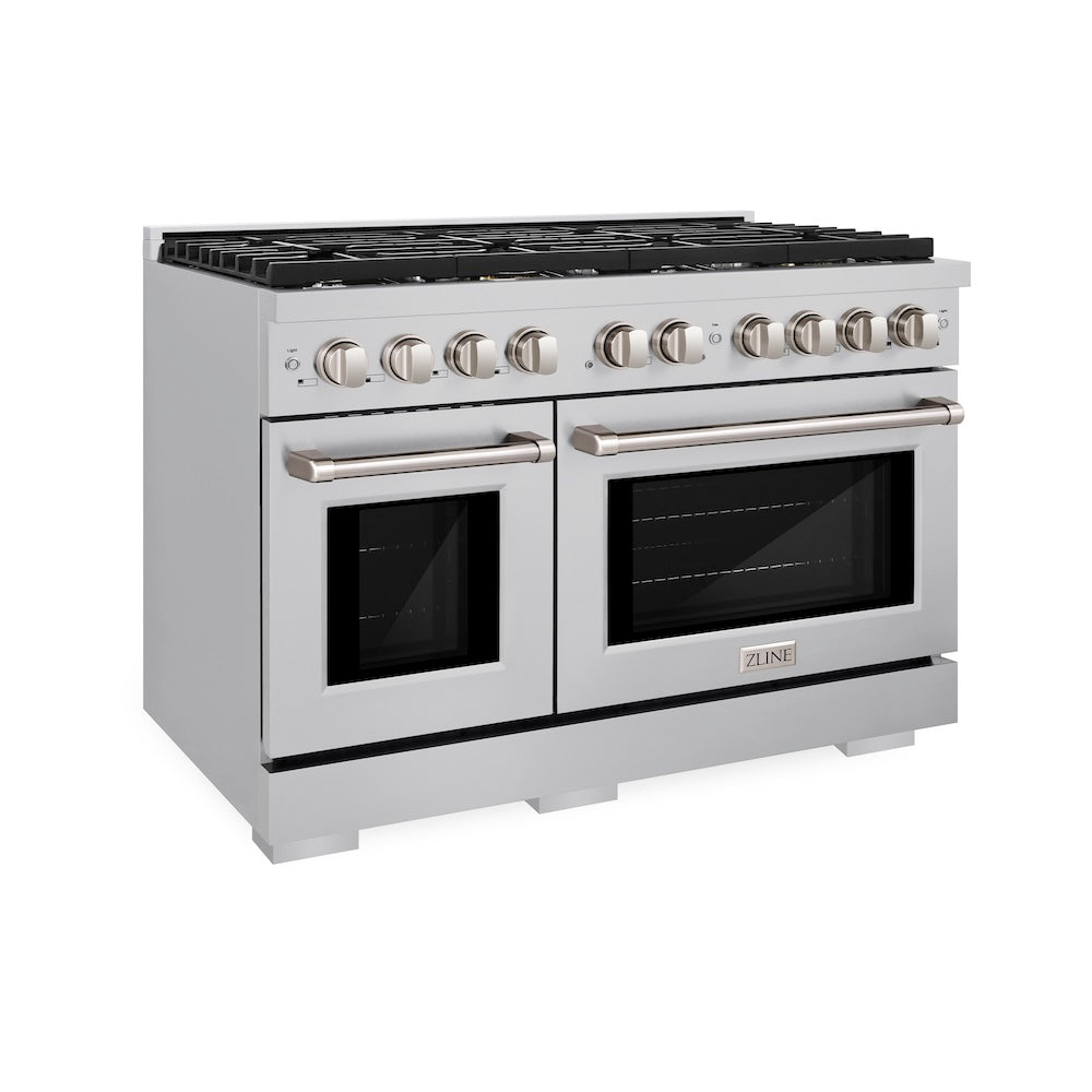 ZLINE 48 in. 6.7 cu. ft. Paramount Double Oven Dual Fuel Range with 8 Burner Gas Cooktop in Stainless Steel (SDR48) main image.