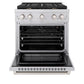 ZLINE 30 in. 4.2 cu. ft. Paramount Gas Range with Convection Gas Oven in Stainless Steel with 4 Brass Burners (SGR-BR-30) front, oven open.