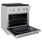 ZLINE 30 in. 4.2 cu. ft. Paramount Gas Range with Convection Gas Oven in Stainless Steel with 4 Brass Burners (SGR-BR-30) side, open.