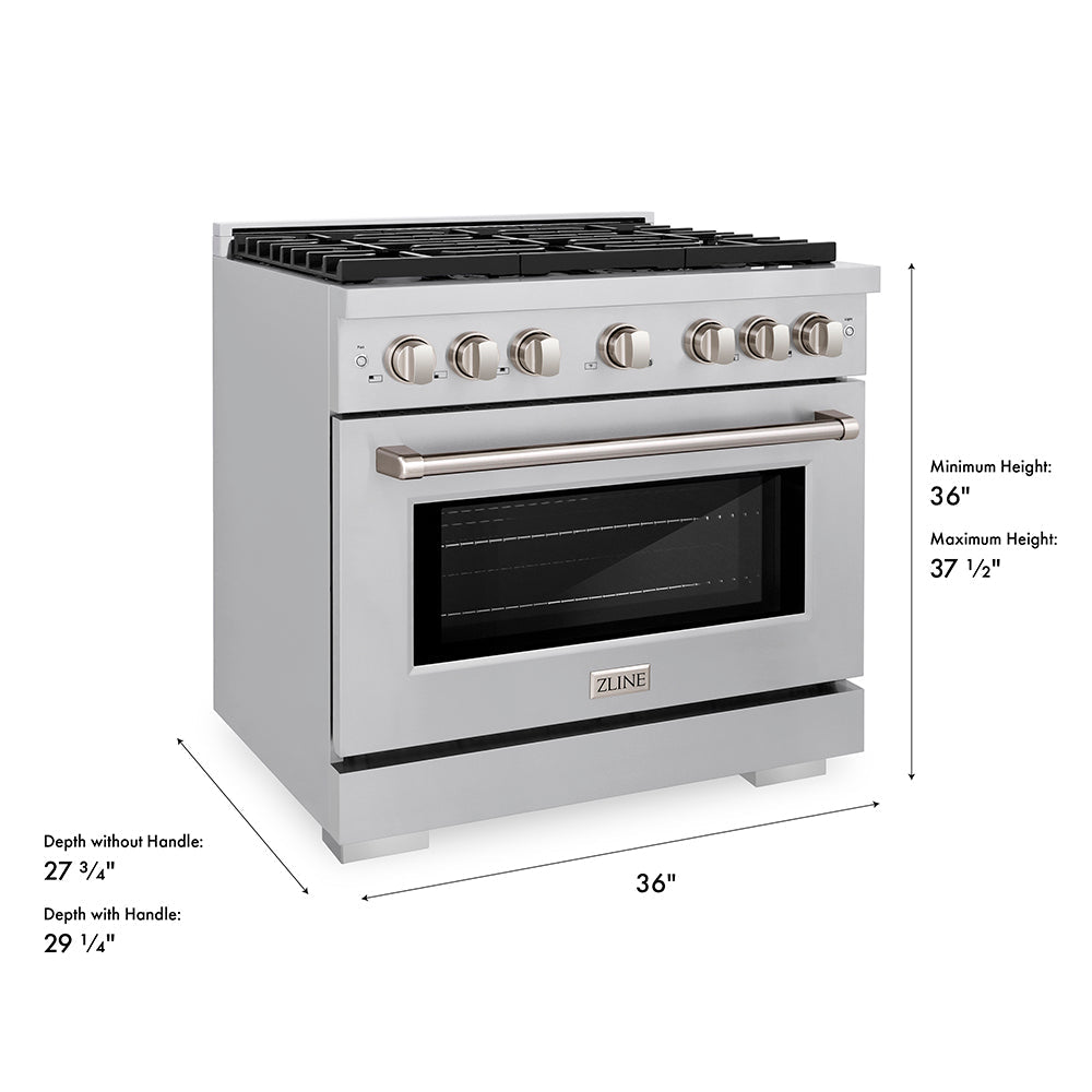 ZLINE 36 in. 5.2 cu. ft. Paramount Gas Range with 6 Burner Cooktop and Convection Gas Oven in Stainless Steel, Open Box-Good Condition