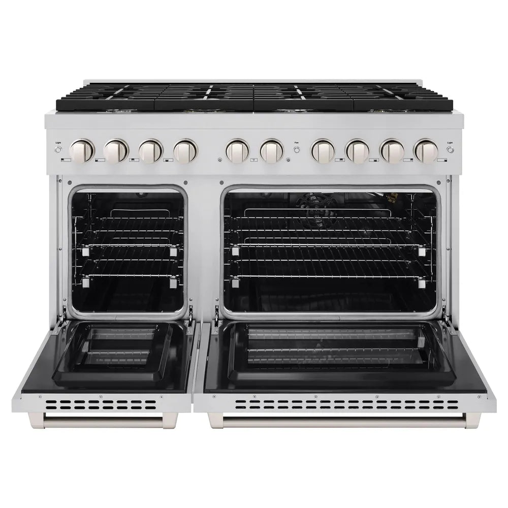 ZLINE 48 in. 6.7 cu. ft. Paramount Double Oven Gas Range with 8 Burner Cooktop in Stainless Steel, Open Box-Great Condition