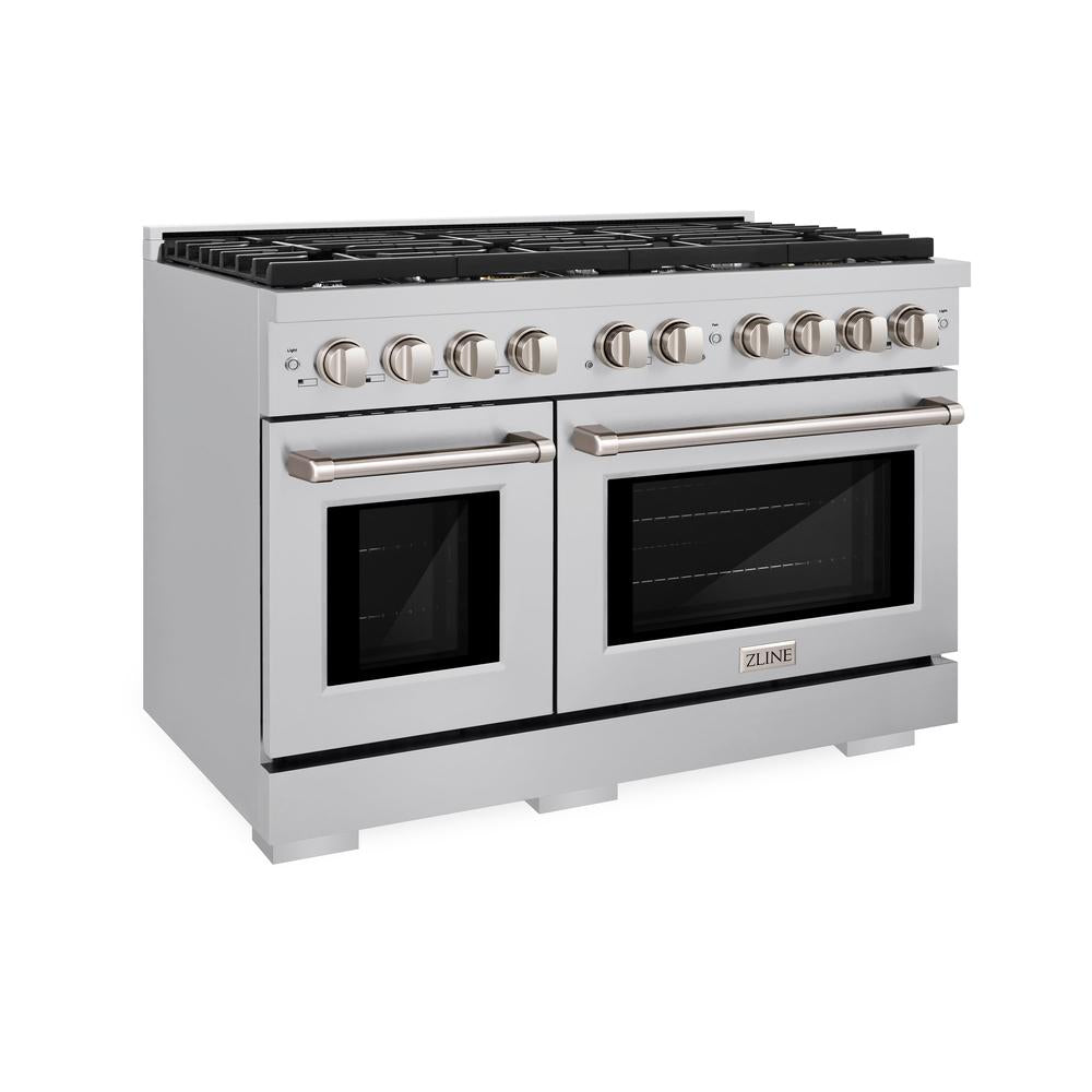 ZLINE 48 in. 6.7 cu. ft. Paramount Double Oven Gas Range with 8 Burner Cooktop in Stainless Steel (SGR48) main image.