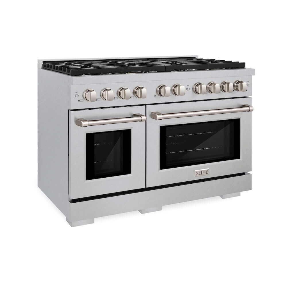 ZLINE 48 in. 6.7 cu. ft. 8 Burner Double Oven Gas Range in DuraSnow® Stainless Steel (SGRS-48) 