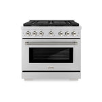 ZLINE Autograph Edition 36 in. 5.2 cu. ft. Paramount Gas Range with 6 Burner Cooktop and Convection Gas Oven in Stainless Steel with Polished Nickel Helix Handle and Knob Accents (SGRZ-36-KPN)