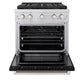 ZLINE 30 in. 4.2 cu. ft. Paramount Gas Range with 4 Burner DuoPro™ Cooktop and Convection Gas Oven with Black Matte Door (PSGR-BLM-30) front, oven open.