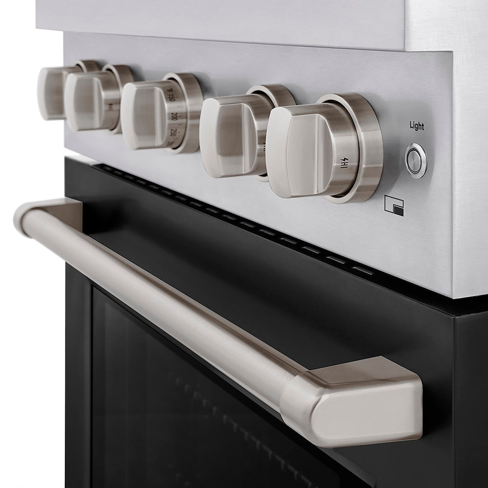 ZLINE 30 in. 4.2 cu. ft. Paramount Gas Range with 4 Burner DuoPro™ Cooktop and Convection Gas Oven with Black Matte Door (PSGR-BLM-30) control knobs.