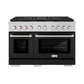 ZLINE 48 in. 6.7 cu. ft. Paramount Gas Range with 8 Burner DuoPro™ Cooktop and Dual Ovens with Black Matte Doors (PSGR-BLM-48) front.