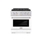 ZLINE 30 in. 4.2 cu. ft. Paramount Gas Range with 4 Burner DuoPro™ Cooktop and Convection Gas Oven with White Matte Door (PSGR-WM-30) front.