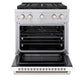 ZLINE 30 in. 4.2 cu. ft. Paramount Gas Range with 4 Burner DuoPro™ Cooktop and Convection Gas Oven with White Matte Door (PSGR-WM-30) front, oven open.
