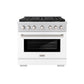 ZLINE 36 in. 5.2 cu. ft. Paramount Gas Range with 6 Burner DuoPro™ Cooktop and Convection Gas Oven with White Matte Door (PSGR-WM-36) front.