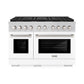 ZLINE 48 in. 6.7 cu. ft. Paramount Gas Range with 8 Burner DuoPro™ Cooktop and Dual Ovens with White Matte Doors (PSGR-WM-48) front.