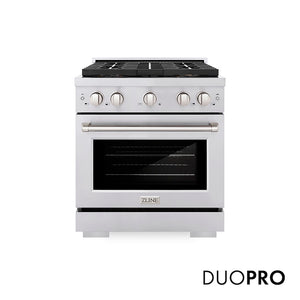 ZLINE 30 in. 4.2 cu. ft. Paramount Gas Range with 4 Burner DuoPro™ Cooktop and Convection Gas Oven in Stainless Steel (PSGR30) main image.