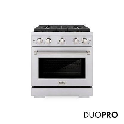 ZLINE 30 in. 4.2 cu. ft. Paramount Gas Range with 4 Burner DuoPro™ Cooktop and Convection Gas Oven in Stainless Steel, Open Box-Great Condition