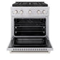 ZLINE 30 in. 4.2 cu. ft. Paramount Gas Range with 4 Burner DuoPro™ Cooktop and Convection Gas Oven in Stainless Steel (PSGR30) front, oven open.