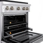 ZLINE 30 in. 4.2 cu. ft. Paramount Gas Range with 4 Burner DuoPro™ Cooktop and Convection Gas Oven in Stainless Steel (PSGR30) side, oven open showing racks extended.