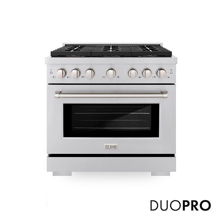 ZLINE 36 in. 5.2 cu. ft. Paramount Gas Range with 6 Burner DuoPro™ Cooktop and Convection Gas Oven in Stainless Steel (PSGR36)