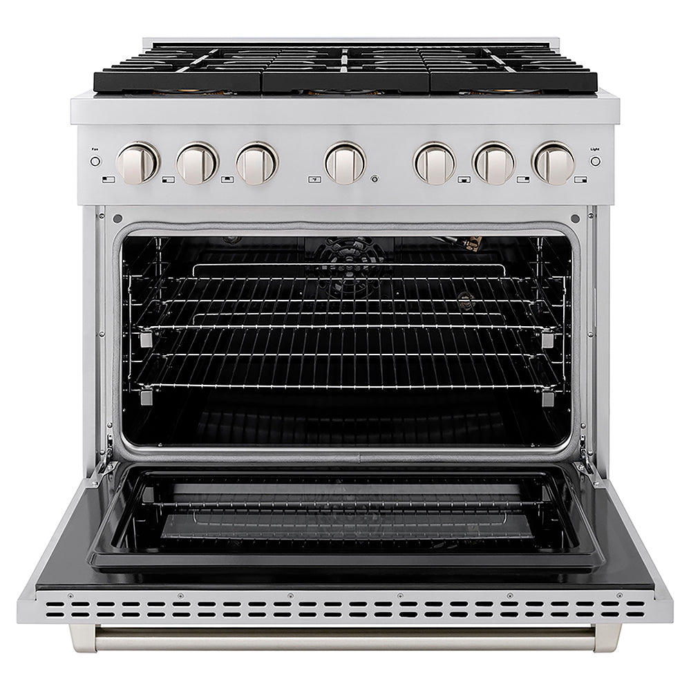 ZLINE 36 in. 5.2 cu. ft. Paramount Gas Range with 6 Burner DuoPro™ Cooktop and Convection Gas Oven in Stainless Steel, Open Box-Good Condition