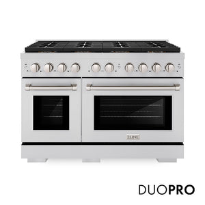 ZLINE 48 in. 6.7 cu. ft. Paramount Gas Range with 8 Burner DuoPro™ Cooktop and Dual Ovens in Stainless Steel (PSGR48) main image.