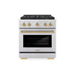 ZLINE Autograph Edition 30 in. 4.2 cu. ft. Paramount Gas Range with 4 Burner DuoPro™ Cooktop and Convection Gas Oven in Stainless Steel with Champagne Bronze Accents, Open Box-Good Condition