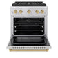 ZLINE Autograph Edition 30 in. 4.2 cu. ft. Paramount Gas Range with 4 Burner DuoPro™ Cooktop and Convection Gas Oven in Stainless Steel with Champagne Bronze Accents, Open Box-Great Condition
