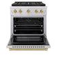 ZLINE Autograph Edition 30 in. 4.2 cu. ft. Paramount Gas Range with 4 Burner DuoPro™ Cooktop and Convection Gas Oven in Stainless Steel with Champagne Bronze Accents, Open Box-Good Condition