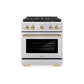 ZLINE Autograph Edition 30 in. 4.2 cu. ft. Paramount Gas Range with 4 Burner DuoPro™ Cooktop and Convection Gas Oven in Stainless Steel with Polished Gold Accents, Open Box-Good Condition
