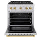 ZLINE Autograph Edition 30 in. 4.2 cu. ft. Paramount Gas Range with 4 Burner DuoPro™ Cooktop and Convection Gas Oven in Stainless Steel with Polished Gold Accents, Open Box-Good Condition