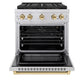 ZLINE Autograph Edition 30 in. 4.2 cu. ft. Paramount Gas Range with 4 Burner DuoPro™ Cooktop and Convection Gas Oven in Stainless Steel with Polished Gold Accents, Open Box-Great Condition