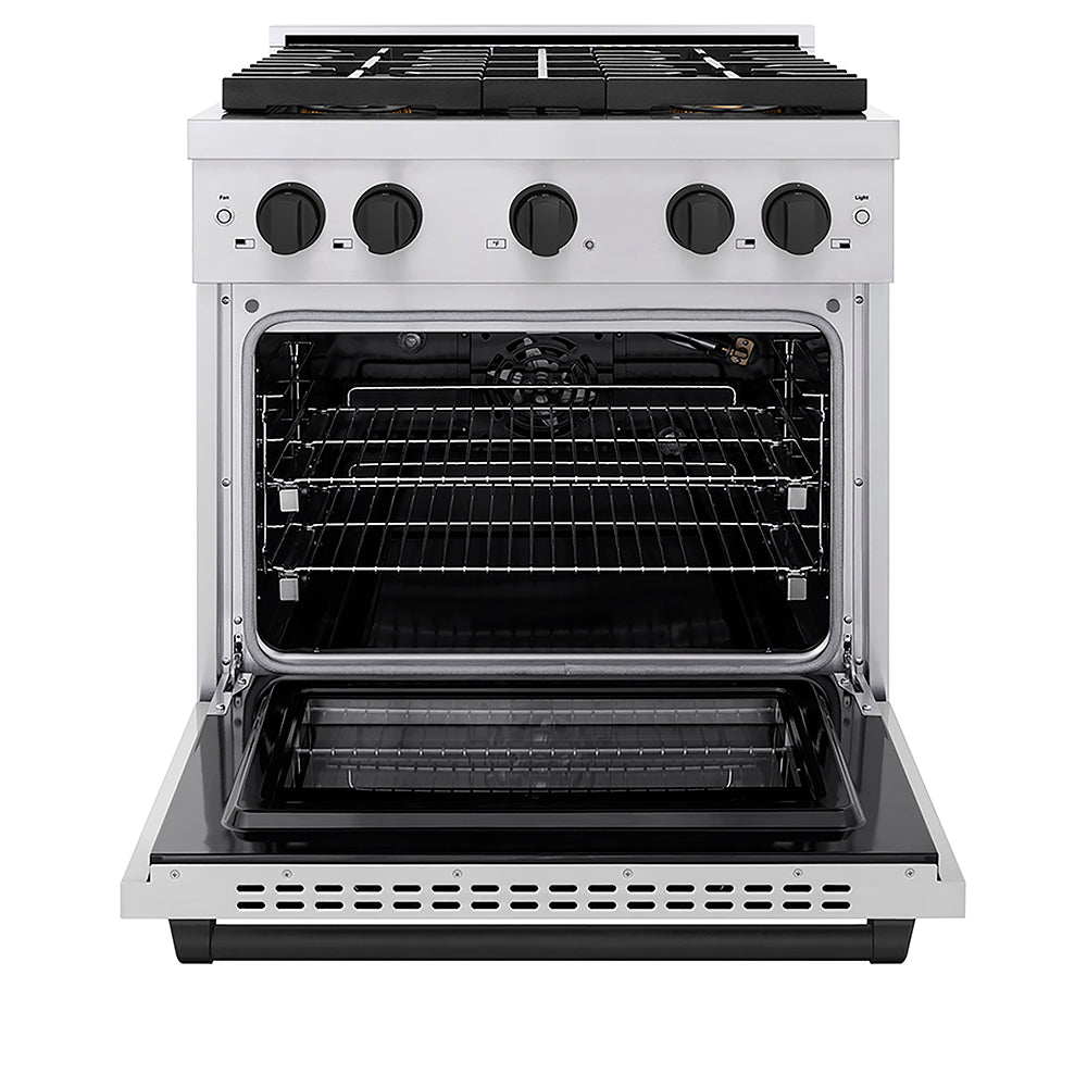 ZLINE Autograph Edition 30 in. 4.2 cu. ft. Paramount Gas Range with 4 Burner DuoPro™ Cooktop and Convection Gas Oven in Stainless Steel with Matte Black Accents, Open Box-Good Condition