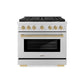 ZLINE Autograph Edition 36 in. 5.2 cu. ft. Paramount Gas Range with 6 Burner DuoPro™ Cooktop and Convection Gas Oven in Stainless Steel and Champagne Bronze Accents, Open Box-Great Condition