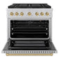 ZLINE Autograph Edition 36 in. 5.2 cu. ft. Paramount Gas Range with 6 Burner DuoPro™ Cooktop and Convection Gas Oven in Stainless Steel and Champagne Bronze Accents, Open Box-Good Condition