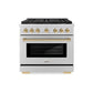 ZLINE Autograph Edition 36 in. 5.2 cu. ft. Paramount Gas Range with 6 Burner DuoPro™ Cooktop and Convection Gas Oven in Stainless Steel and Polished Gold Accents, Open Box-Great Condition