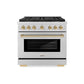 ZLINE Autograph Edition 36 in. 5.2 cu. ft. Paramount Gas Range with 6 Burner DuoPro™ Cooktop and Convection Gas Oven in Stainless Steel and Polished Gold Accents, Open Box-Good Condition