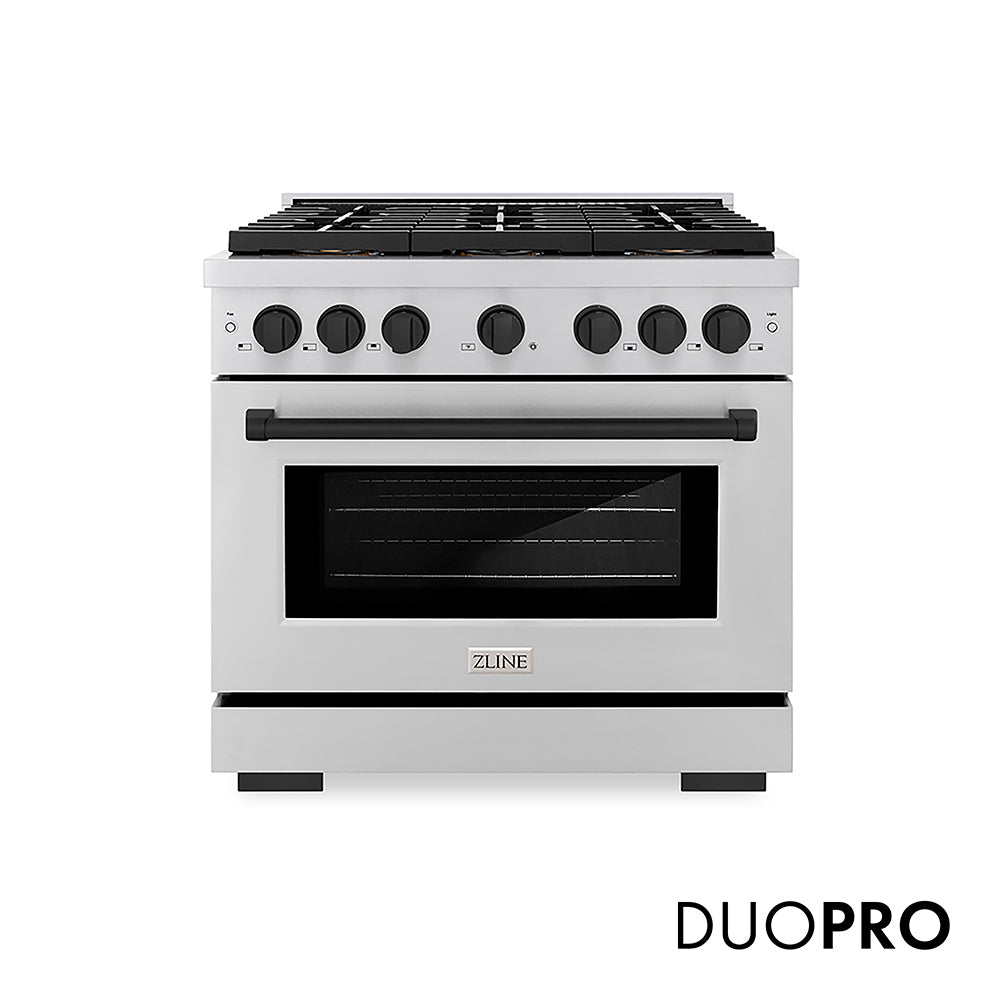 ZLINE Autograph Edition 36 in. 5.2 cu. ft. Paramount Gas Range with 6 Burner DuoPro™ Cooktop and Convection Gas Oven in Stainless Steel and Matte Black Accents, Open Box-Good Condition