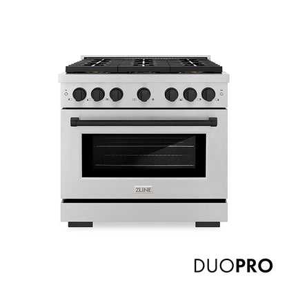 ZLINE Autograph Edition 36 in. 5.2 cu. ft. Paramount Gas Range with 6 Burner DuoPro™ Cooktop and Convection Gas Oven in Stainless Steel and Matte Black Accents, Open Box-Good Condition