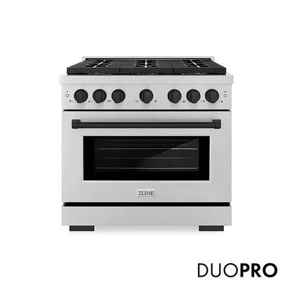ZLINE Autograph Edition 36 in. 5.2 cu. ft. Paramount Gas Range with 6 Burner DuoPro™ Cooktop and Convection Gas Oven in Stainless Steel and Matte Black Accents, Open Box-Great Condition