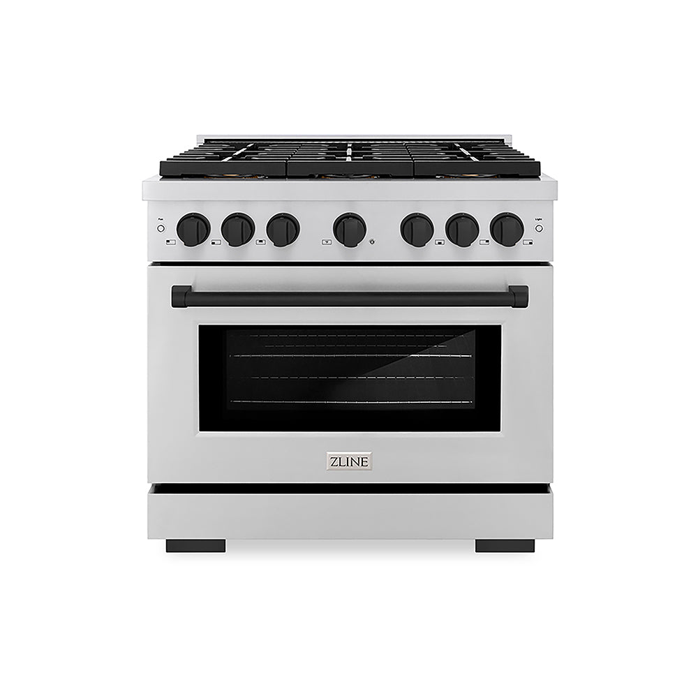 ZLINE Autograph Edition 36 in. 5.2 cu. ft. Paramount Gas Range with 6 Burner DuoPro™ Cooktop and Convection Gas Oven in Stainless Steel and Matte Black Accents, Open Box-Good Condition