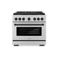 ZLINE Autograph Edition 36 in. 5.2 cu. ft. Paramount Gas Range with 6 Burner DuoPro™ Cooktop and Convection Gas Oven in Stainless Steel and Matte Black Accents (PSGRZ-36-MB) front.