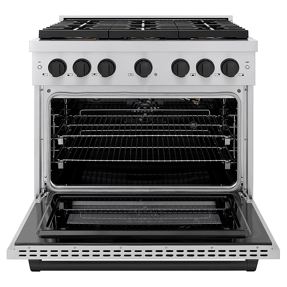 ZLINE Autograph Edition 36 in. 5.2 cu. ft. Paramount Gas Range with 6 Burner DuoPro™ Cooktop and Convection Gas Oven in Stainless Steel and Matte Black Accents, Open Box-Good Condition