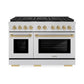 ZLINE Autograph Edition 48 in. 6.7 cu. ft. Paramount Gas Range with 8 Burner DuoPro™ Cooktop and Dual Ovens in Stainless Steel and Champagne Bronze Accents (PSGRZ-48-CB) front.