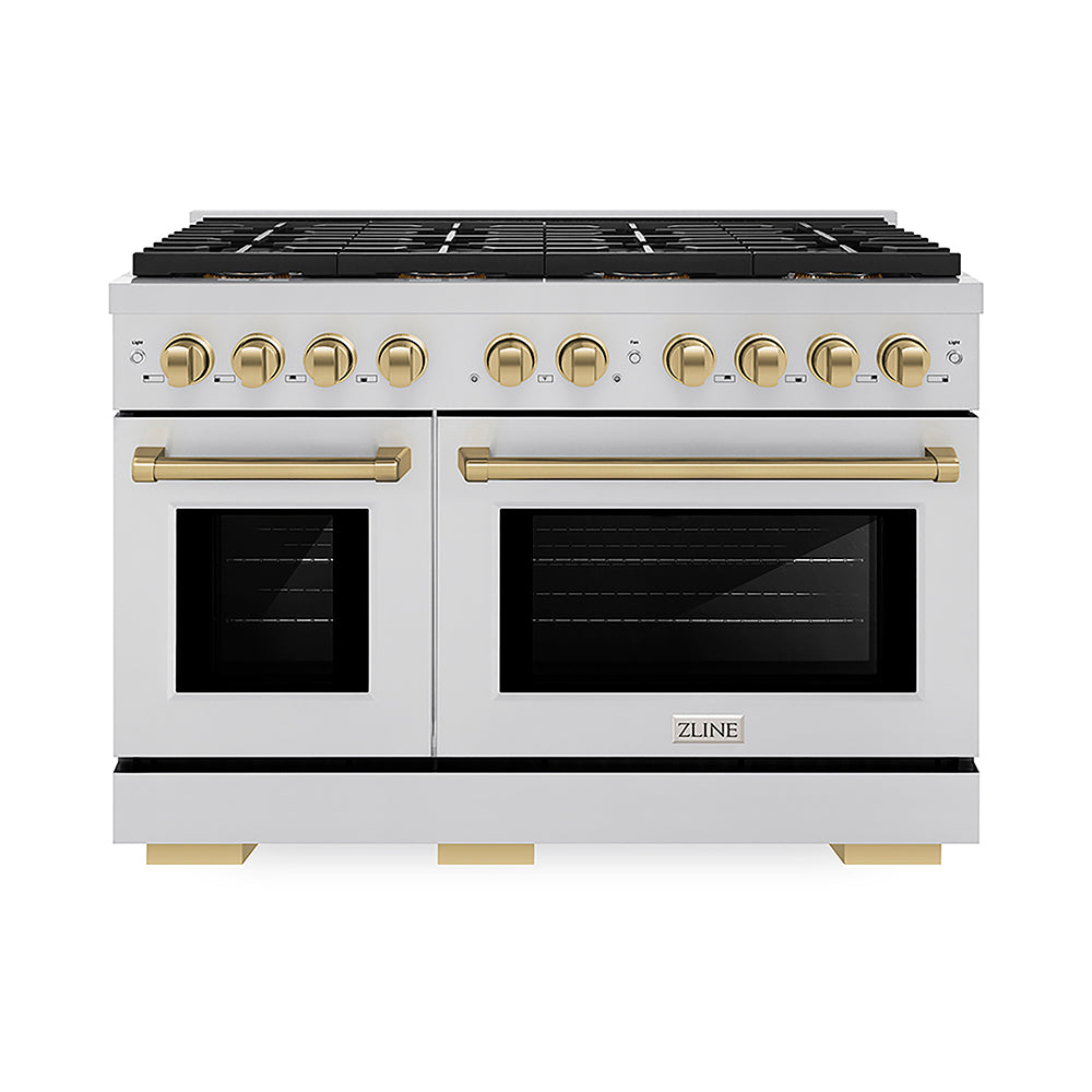 ZLINE Autograph Edition 48 in. 6.7 cu. ft. Paramount Gas Range with 8 Burner DuoPro™ Cooktop and Dual Ovens in Stainless Steel and Champagne Bronze Accents, Open Box-Good Condition