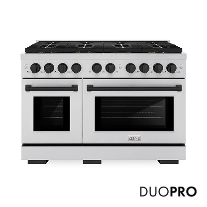 ZLINE Autograph Edition 48 in. 6.7 cu. ft. Paramount Gas Range with 8 Burner DuoPro™ Cooktop and Dual Ovens in Stainless Steel and Matte Black Accents, Open Box-Good Condition
