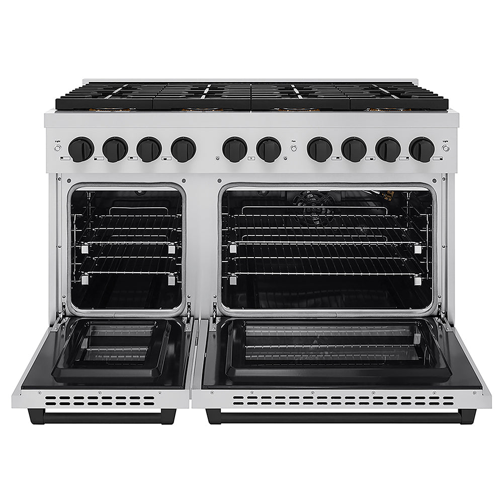 ZLINE Autograph Edition 48 in. 6.7 cu. ft. Paramount Gas Range with 8 Burner DuoPro™ Cooktop and Dual Ovens in Stainless Steel and Matte Black Accents, Open Box-Good Condition