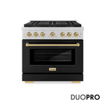 ZLINE Autograph Edition 36 in. 5.2 cu. ft. Paramount Gas Range with 6 Burner DuoPro™ Cooktop and Convection Gas Oven with Black Matte Door and Champagne Bronze Accents, Open Box-Good Condition