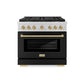 ZLINE Autograph Edition 36 in. 5.2 cu. ft. Paramount Gas Range with 6 Burner DuoPro™ Cooktop and Convection Gas Oven with Black Matte Door and Champagne Bronze Accents, Open Box-Good Condition