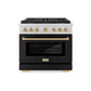 ZLINE Autograph Edition 36 in. 5.2 cu. ft. Paramount Gas Range with 6 Burner DuoPro™ Cooktop and Convection Gas Oven with Black Matte Door and Champagne Bronze Accents, Open Box-Great Condition