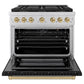 ZLINE Autograph Edition 36 in. 5.2 cu. ft. Paramount Gas Range with 6 Burner DuoPro™ Cooktop and Convection Gas Oven with Black Matte Door and Champagne Bronze Accents, Open Box-Good Condition